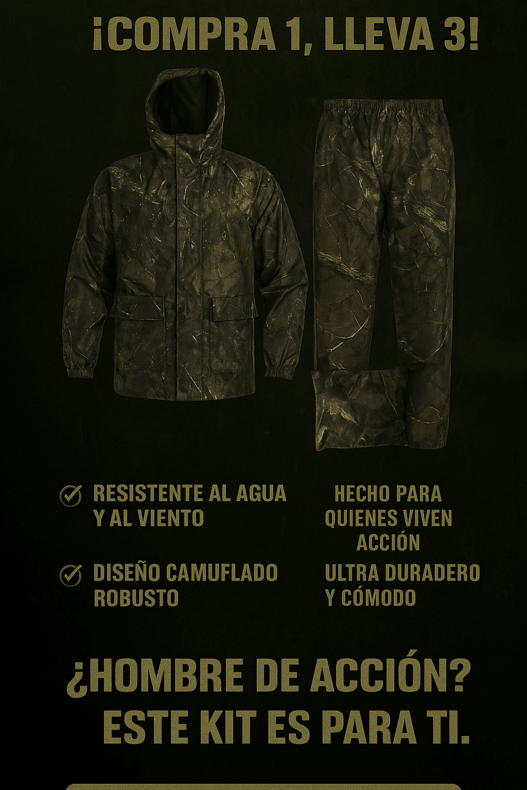 xKit Táctico HÉROE: Chaqueta + Pantalón + Bolso – 100% Impermeable